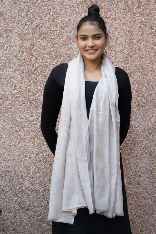 TICH Fine, Soft Kashmiri Plain Wool Stole - Beige - Image 3