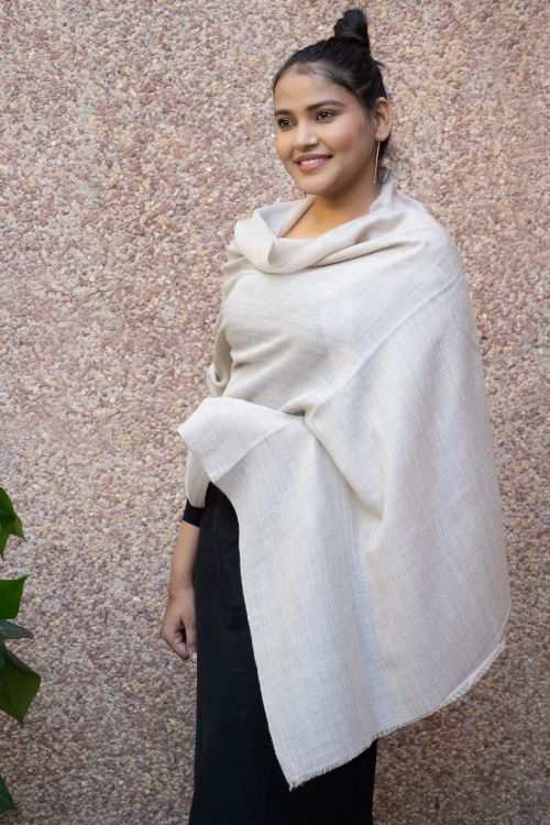 TICH Fine, Soft Kashmiri Plain Wool Stole - Beige - Image 4
