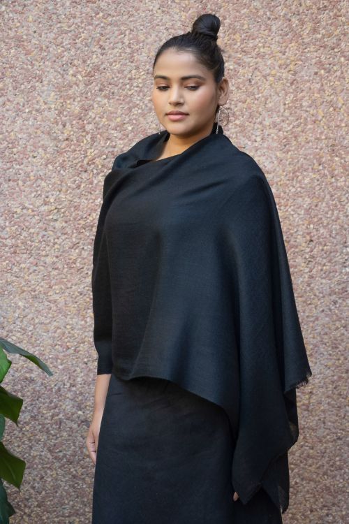 TICH Fine, Soft Kashmiri Plain Wool Stole - Classic Black - Image 2