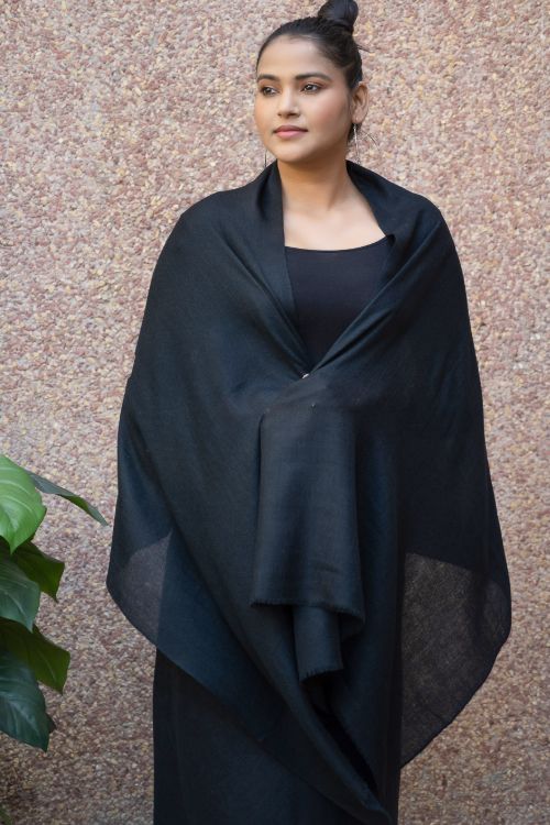 TICH Fine, Soft Kashmiri Plain Wool Stole - Classic Black - Image 5