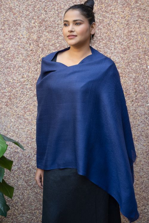 TICH Fine, Soft Kashmiri Plain Wool Stole - Deep Blue - Image 2