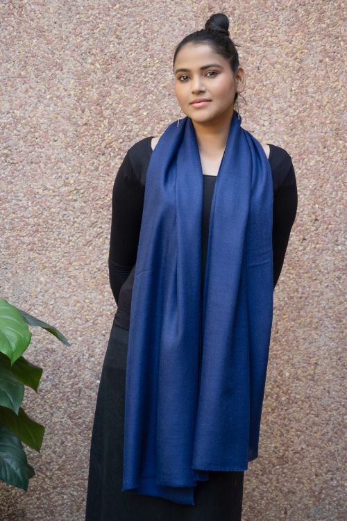 TICH Fine, Soft Kashmiri Plain Wool Stole - Deep Blue - Image 3