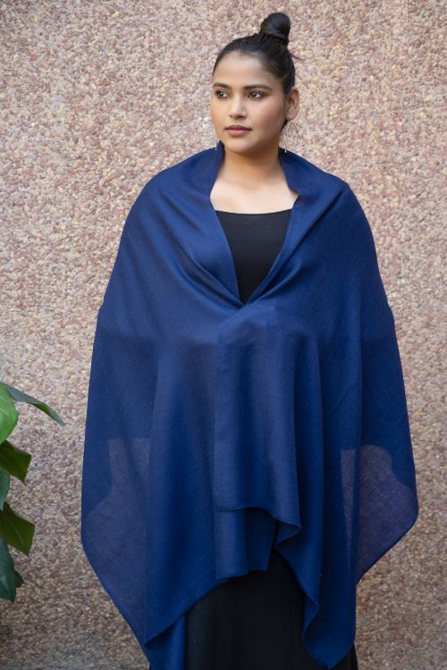 TICH Fine, Soft Kashmiri Plain Wool Stole - Deep Blue - Image 4