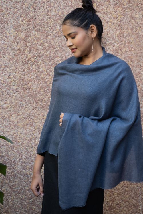 TICH Fine, Soft Kashmiri Plain Wool Stole - Steel Grey - Image 3
