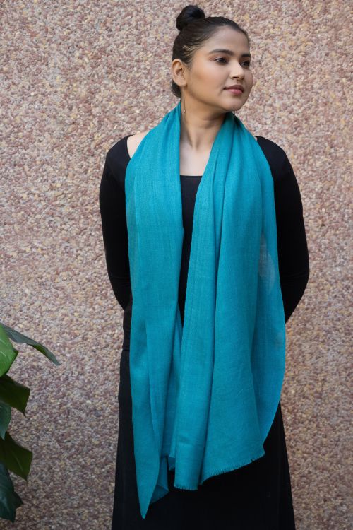 TICH Fine, Soft Kashmiri Plain Wool Stole - Teal Blue - Image 4