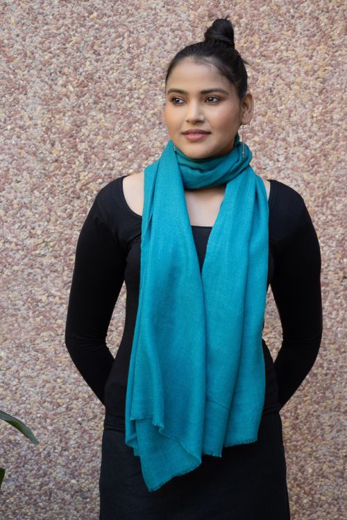 TICH Fine, Soft Kashmiri Plain Wool Stole - Teal Blue - Image 5