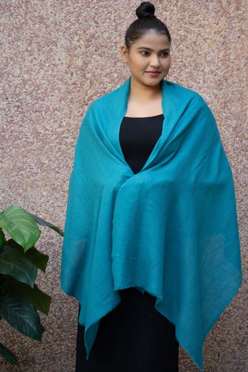 TICH Fine, Soft Kashmiri Plain Wool Stole - Teal Blue - Image 7