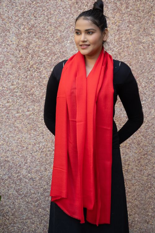 TICH Fine, Soft Kashmiri Plain Wool Stole - Vivid Red - Image 2