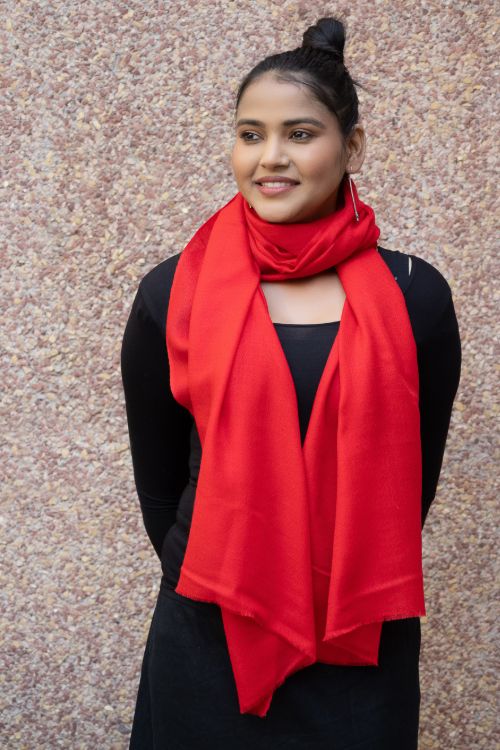 TICH Fine, Soft Kashmiri Plain Wool Stole - Vivid Red - Image 4