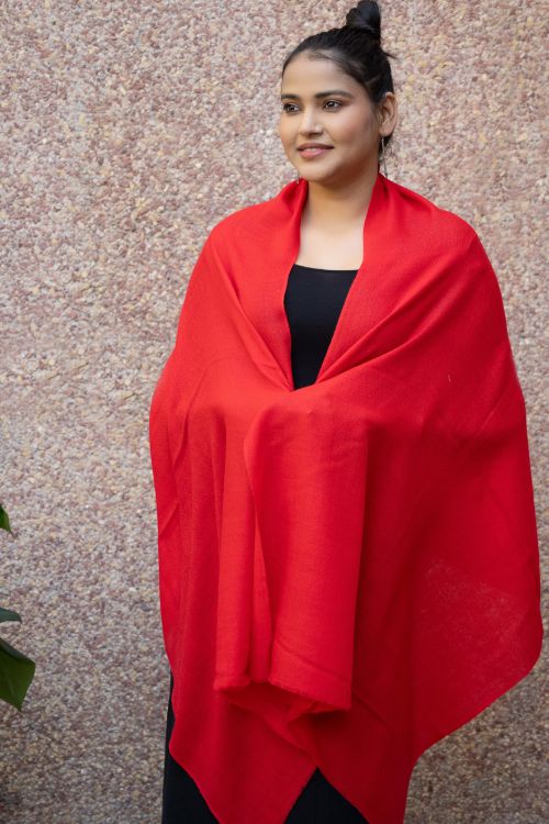TICH Fine, Soft Kashmiri Plain Wool Stole - Vivid Red - Image 5