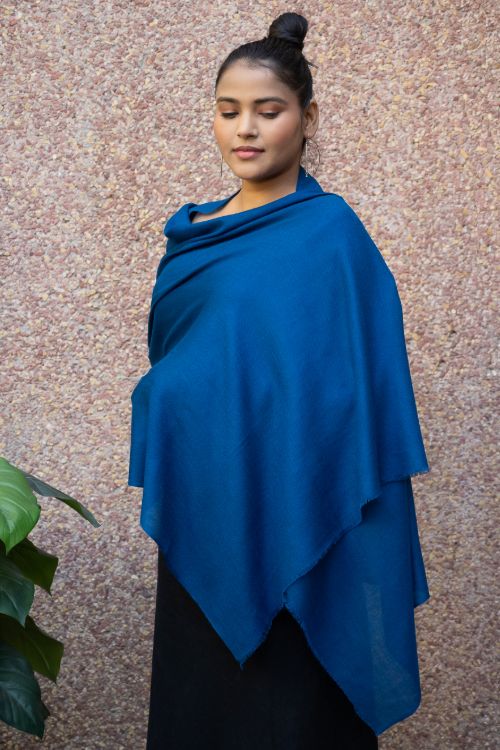 TICH Fine, Soft Kashmiri Plain Wool Stole - Warm Blue - Image 2