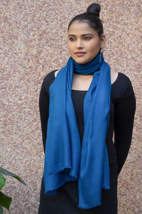TICH Fine, Soft Kashmiri Plain Wool Stole - Warm Blue - Image 3