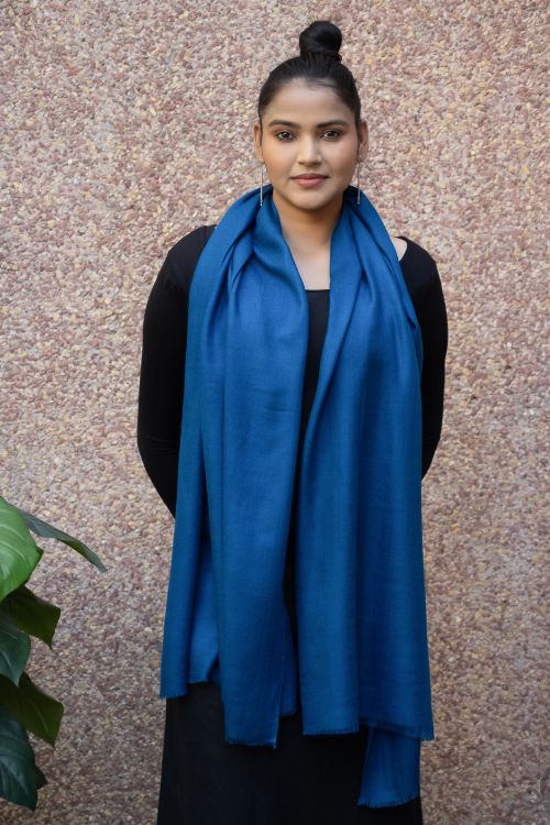 TICH Fine, Soft Kashmiri Plain Wool Stole - Warm Blue - Image 4