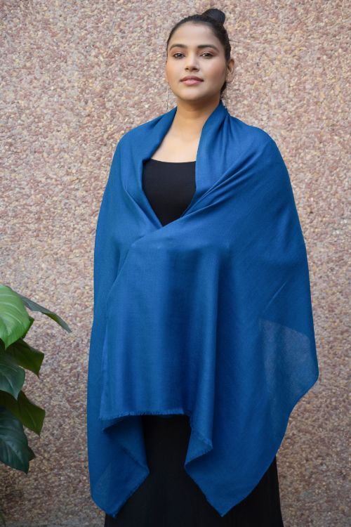 TICH Fine, Soft Kashmiri Plain Wool Stole - Warm Blue - Image 5