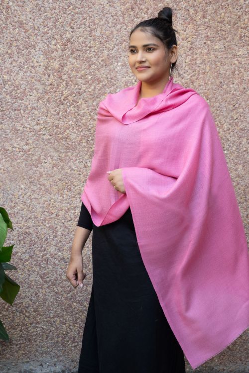 TICH Fine, Soft Kashmiri Plain Wool Stole - Warm Pink - Image 2