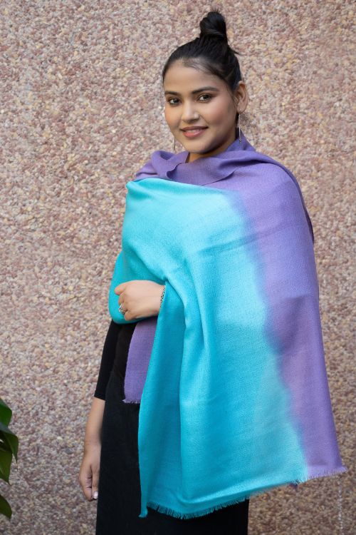 TICH Fine, Soft Kashmiri Shaded Wool Stole - Mauve & Turquoise - Image 2