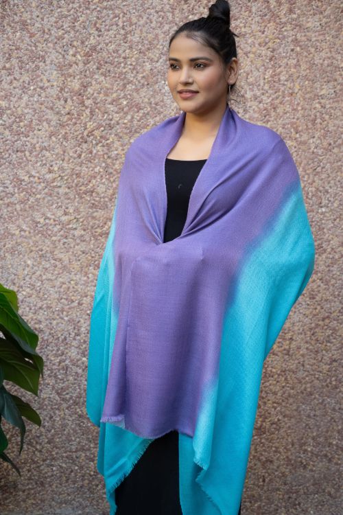 TICH Fine, Soft Kashmiri Shaded Wool Stole - Mauve & Turquoise - Image 6