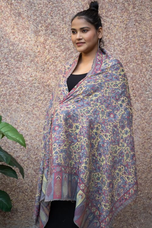 TICH Fine, Soft Kashmiri Wool Stole - Lemon Floral - Image 11