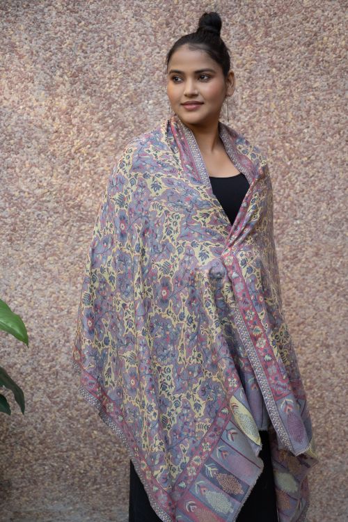 TICH Fine, Soft Kashmiri Wool Stole - Lemon Floral - Image 5