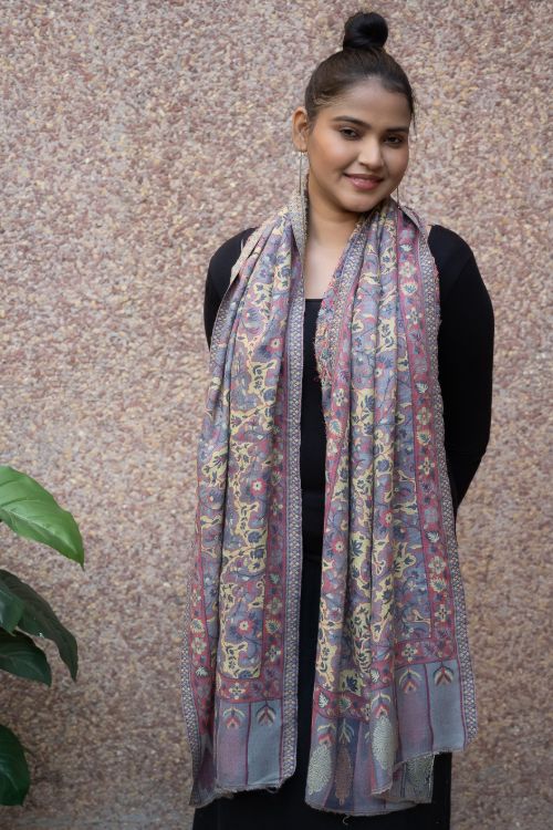 TICH Fine, Soft Kashmiri Wool Stole - Lemon Floral - Image 9