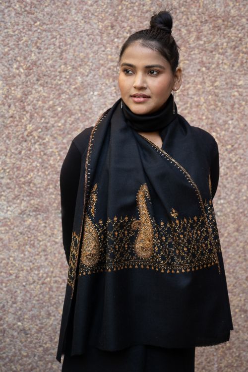 TICH Fine Sozni Hand Embroidered Pure Wool Stole - Ambi - Image 5