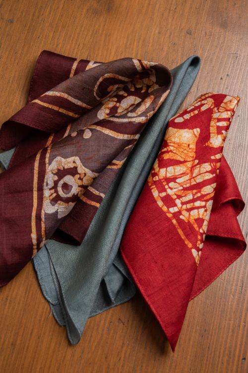 TICH Heritage Batik Print Pocket Squares (Set of 3)-Grey, Wine & Red - Image 2