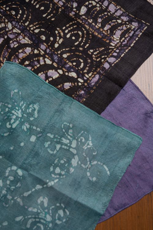 TICH Heritage Batik Print Pocket Squares (Set of 3)-Lavender, Turquoise & Dark Violet - Image 3