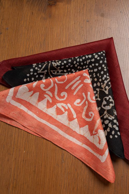 TICH Heritage Batik Print Pocket Squares (Set of 3)-Maroon, Black & Orange