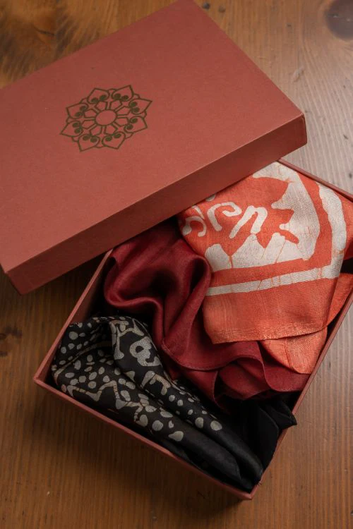 TICH Heritage Batik Print Pocket Squares (Set of 3)-Maroon, Black & Orange - Image 5