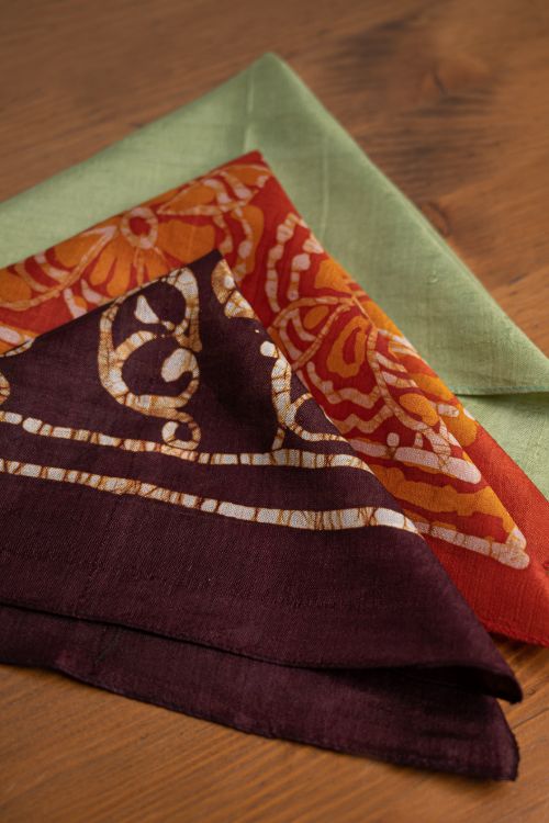 TICH Heritage Batik Print Pocket Squares (Set of 3)-Mint Green, Violet & Orange - Image 2