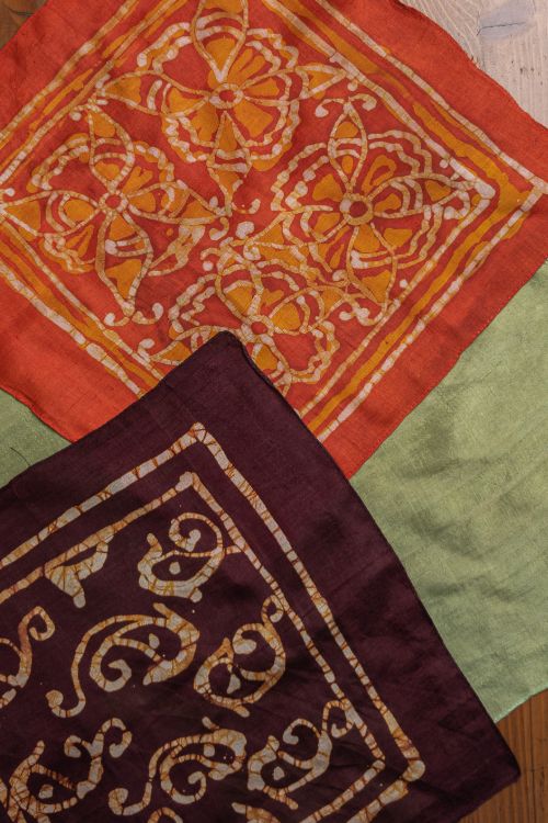 TICH Heritage Batik Print Pocket Squares (Set of 3)-Mint Green, Violet & Orange - Image 4