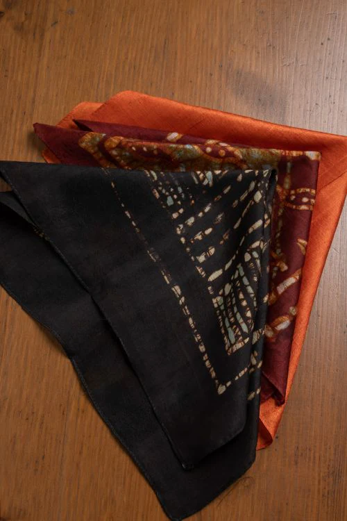 TICH Heritage Batik Print Pocket Squares (Set of 3) -Orange, Maroon & Black - Image 5
