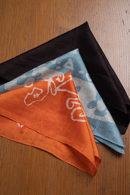 TICH Heritage Batik Print Pocket Squares (Set of 3)-Orange, Powder Blue & Black