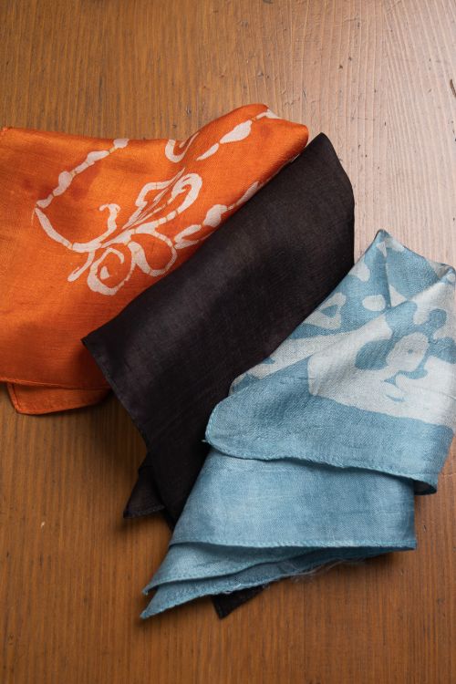 TICH Heritage Batik Print Pocket Squares (Set of 3)-Orange, Powder Blue & Black - Image 2
