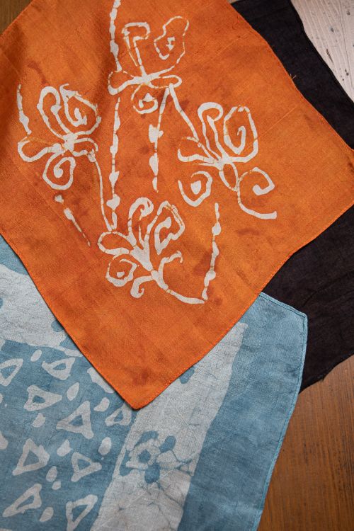TICH Heritage Batik Print Pocket Squares (Set of 3)-Orange, Powder Blue & Black - Image 3