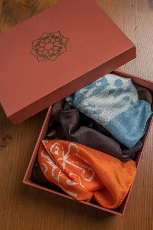 TICH Heritage Batik Print Pocket Squares (Set of 3)-Orange, Powder Blue & Black - Image 4