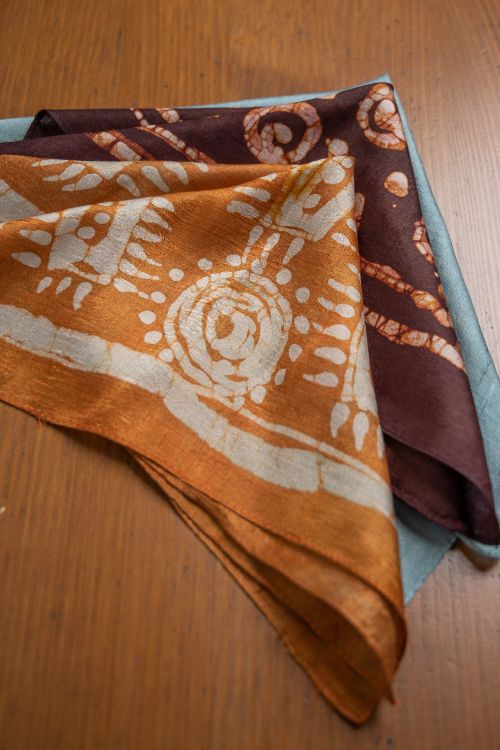 TICH Heritage Batik Print Pocket Squares (Set of 3)-Orange, Powder Blue & Maroon - Image 2