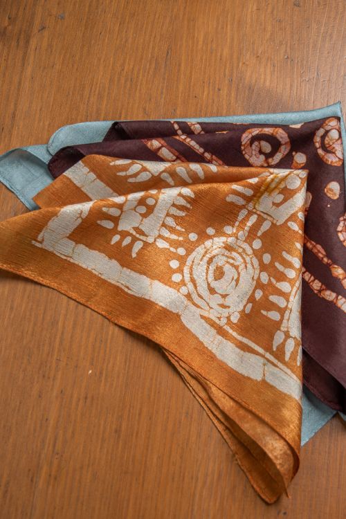 TICH Heritage Batik Print Pocket Squares (Set of 3)-Orange, Powder Blue & Maroon - Image 3