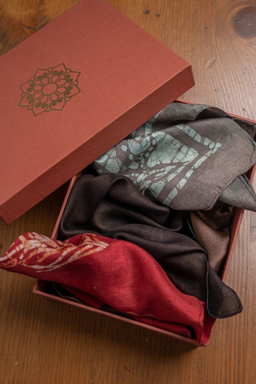 TICH Heritage Batik Print Pocket Squares (Set of 3)-Red, Brown & Grey - Image 2