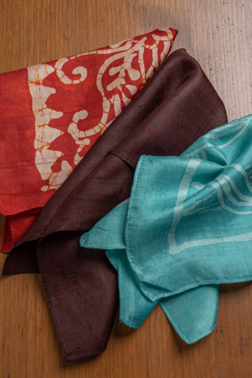 TICH Heritage Batik Print Pocket Squares (Set of 3)-Red, Sea Green & Brown - Image 2