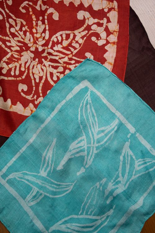 TICH Heritage Batik Print Pocket Squares (Set of 3)-Red, Sea Green & Brown - Image 3