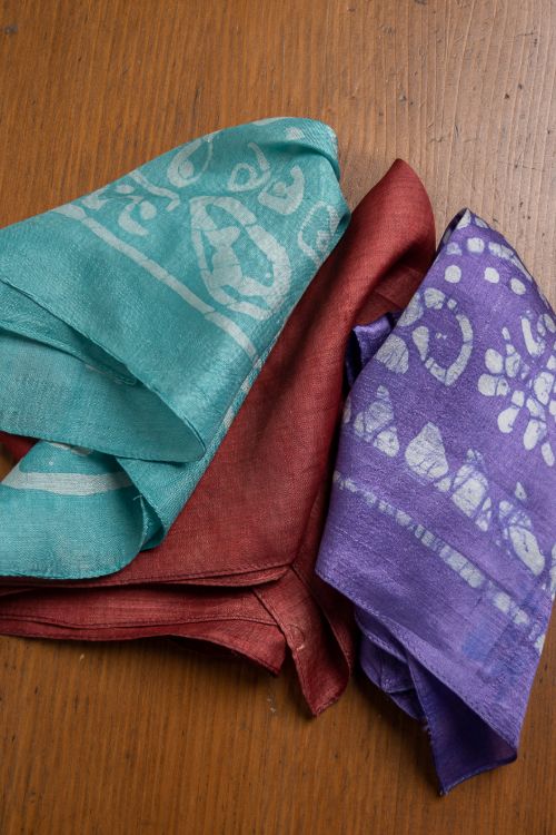 TICH Heritage Batik Print Pocket Squares (Set of 3)-Sea Blue, Maroon & Purple - Image 2