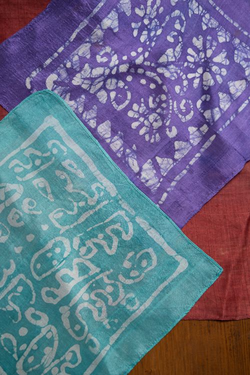 TICH Heritage Batik Print Pocket Squares (Set of 3)-Sea Blue, Maroon & Purple - Image 3