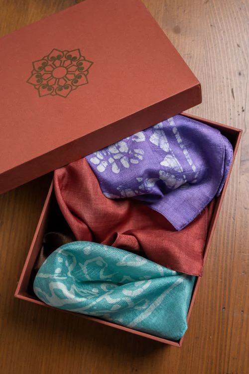 TICH Heritage Batik Print Pocket Squares (Set of 3)-Sea Blue, Maroon & Purple - Image 4