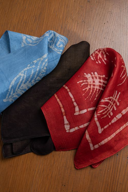 TICH Heritage Batik Print Pocket Squares (Set of 3)-Sky Blue, Dark Brown & Red - Image 2