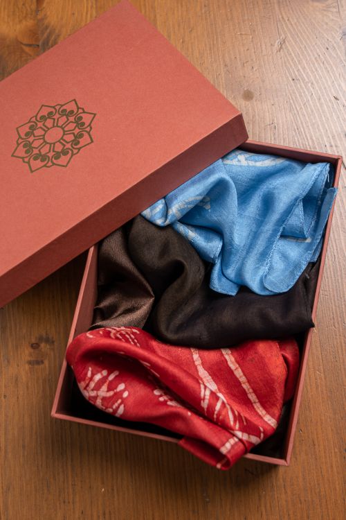 TICH Heritage Batik Print Pocket Squares (Set of 3)-Sky Blue, Dark Brown & Red - Image 3