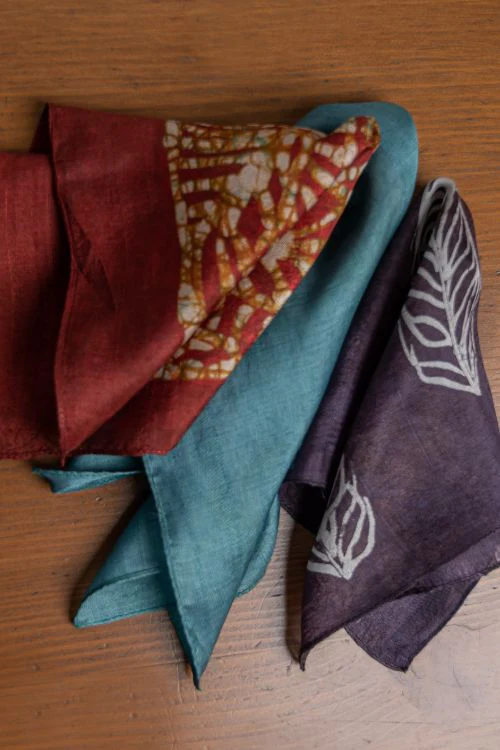 TICH Heritage Batik Print Pocket Squares (Set of 3)-Turquoise, Maroon & Violet - Image 2