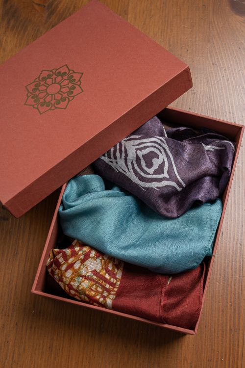TICH Heritage Batik Print Pocket Squares (Set of 3)-Turquoise, Maroon & Violet - Image 3