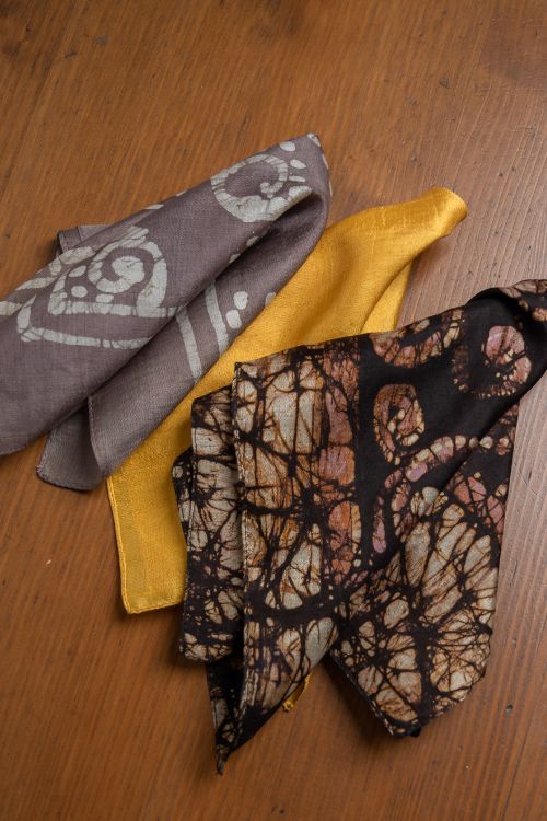 TICH Heritage Batik Print Pocket Squares (Set of 3)-Yellow, Black & Mauvish Grey - Image 2