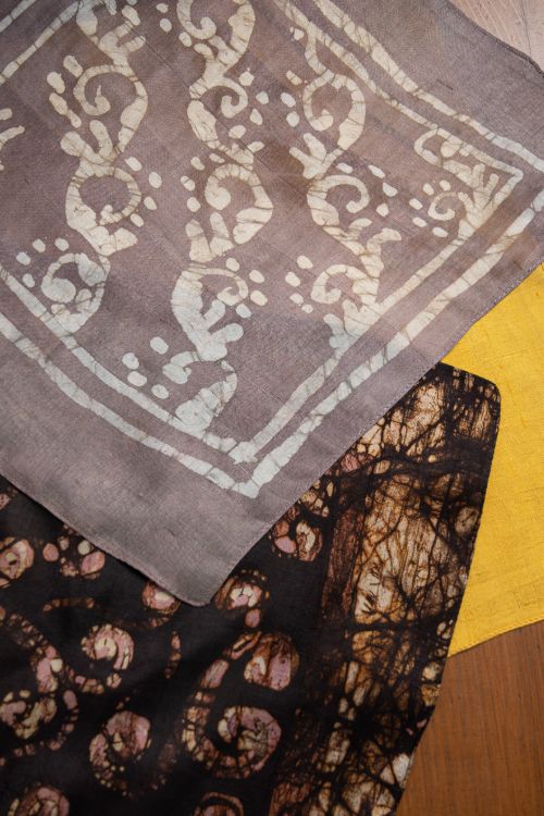 TICH Heritage Batik Print Pocket Squares (Set of 3)-Yellow, Black & Mauvish Grey - Image 3